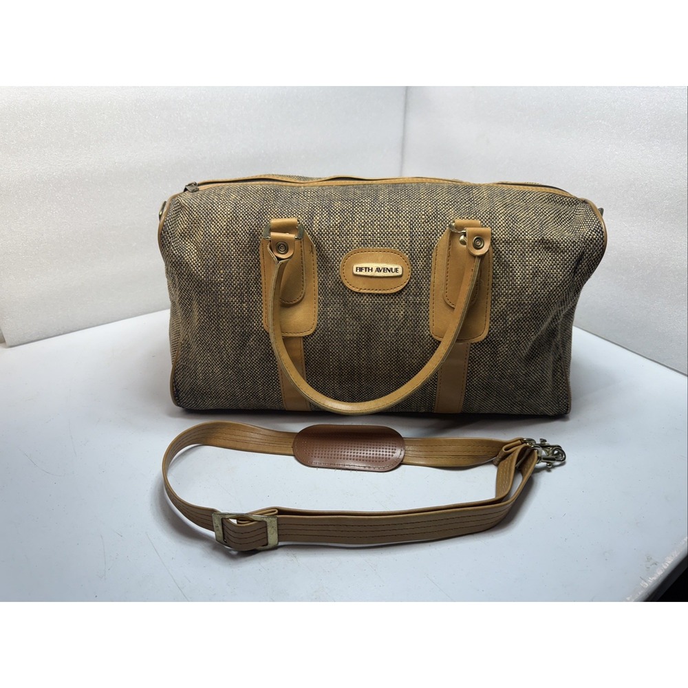 Vintage Burlap FIFTH AVENUE Travel Luggage Shoulder Carry On Bag Handle‎ Medium